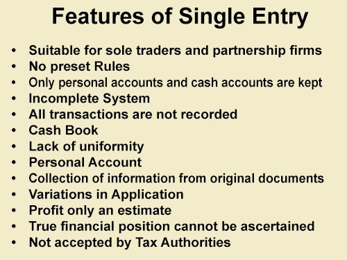 Features of Single Entry