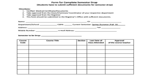 Application for Semester Drop due to Financial Crisis