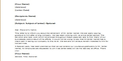 Appreciation Letter on Retirement from Employer - QS Study