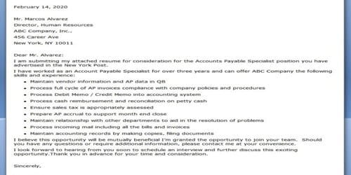 Cover Letter for Accounts Payable Specialist