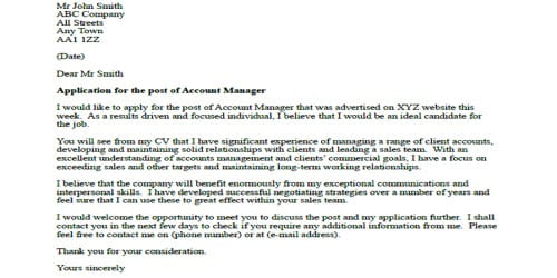 Cover Letter for Sales Account Manager