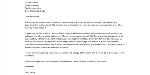 Thank You Letter After a Job Interview