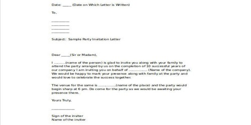 Party Invitation Letter Format