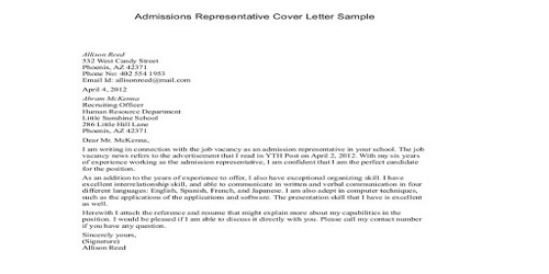 Cover Letter for Admissions Representative