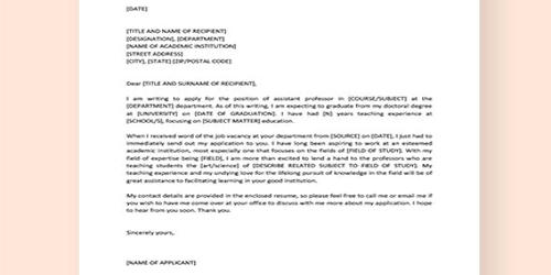 cover letter for job application for assistant professor