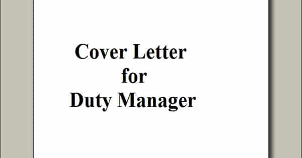 Cover Letter for Duty Manager